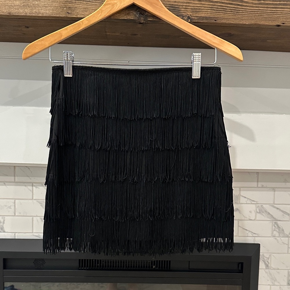 Express Black Fringe Mini Skirt